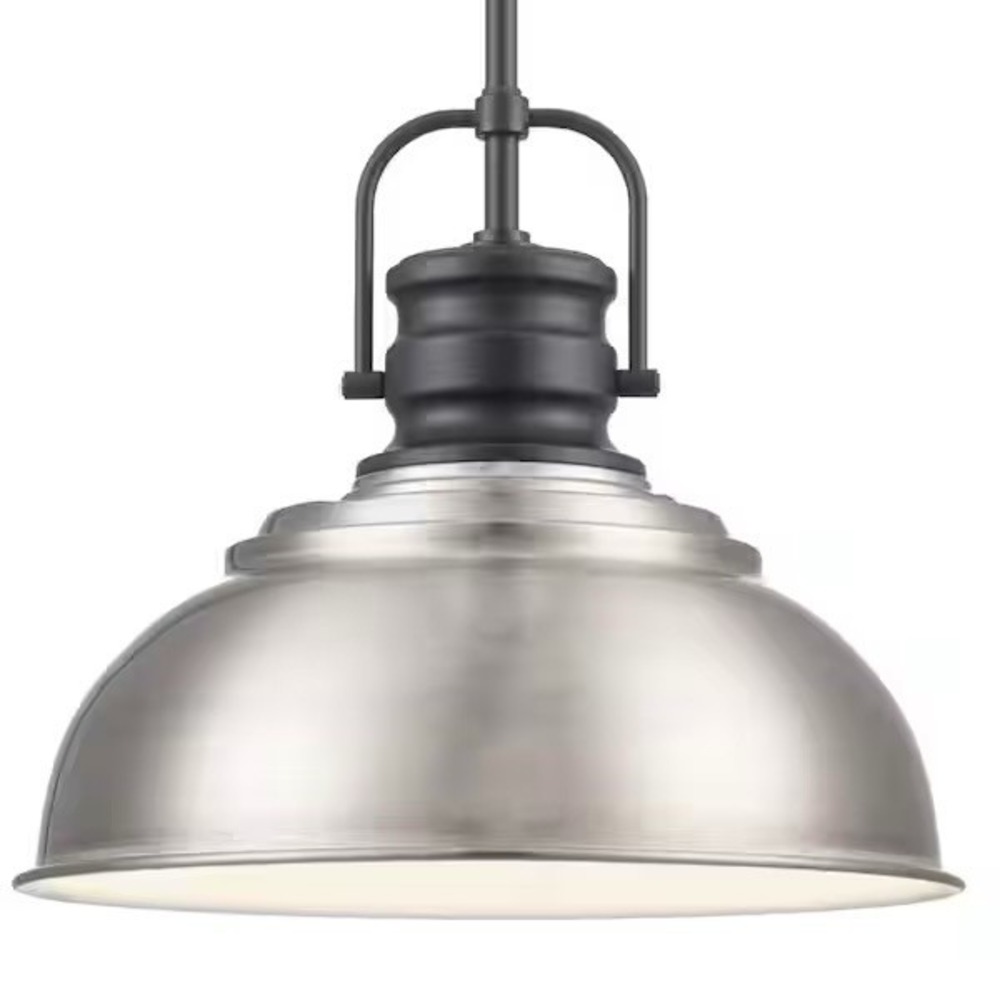 HOME DECORATORS Shelston 13 in. Farmhouse Brushed Nickel & Black Pendant Light